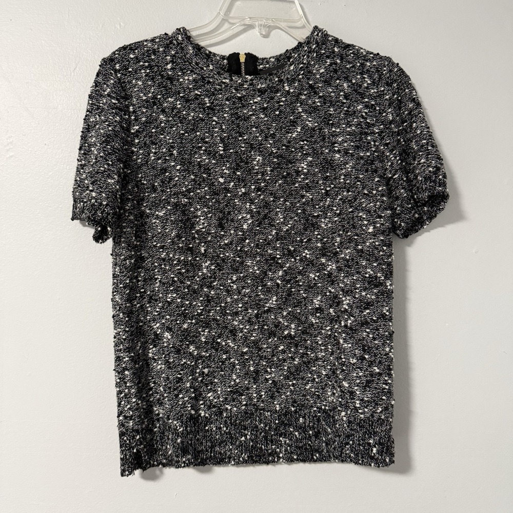 Ann Taylor Women's Sweater Black White Gray Speckled Textured‎ Short Sleeve M